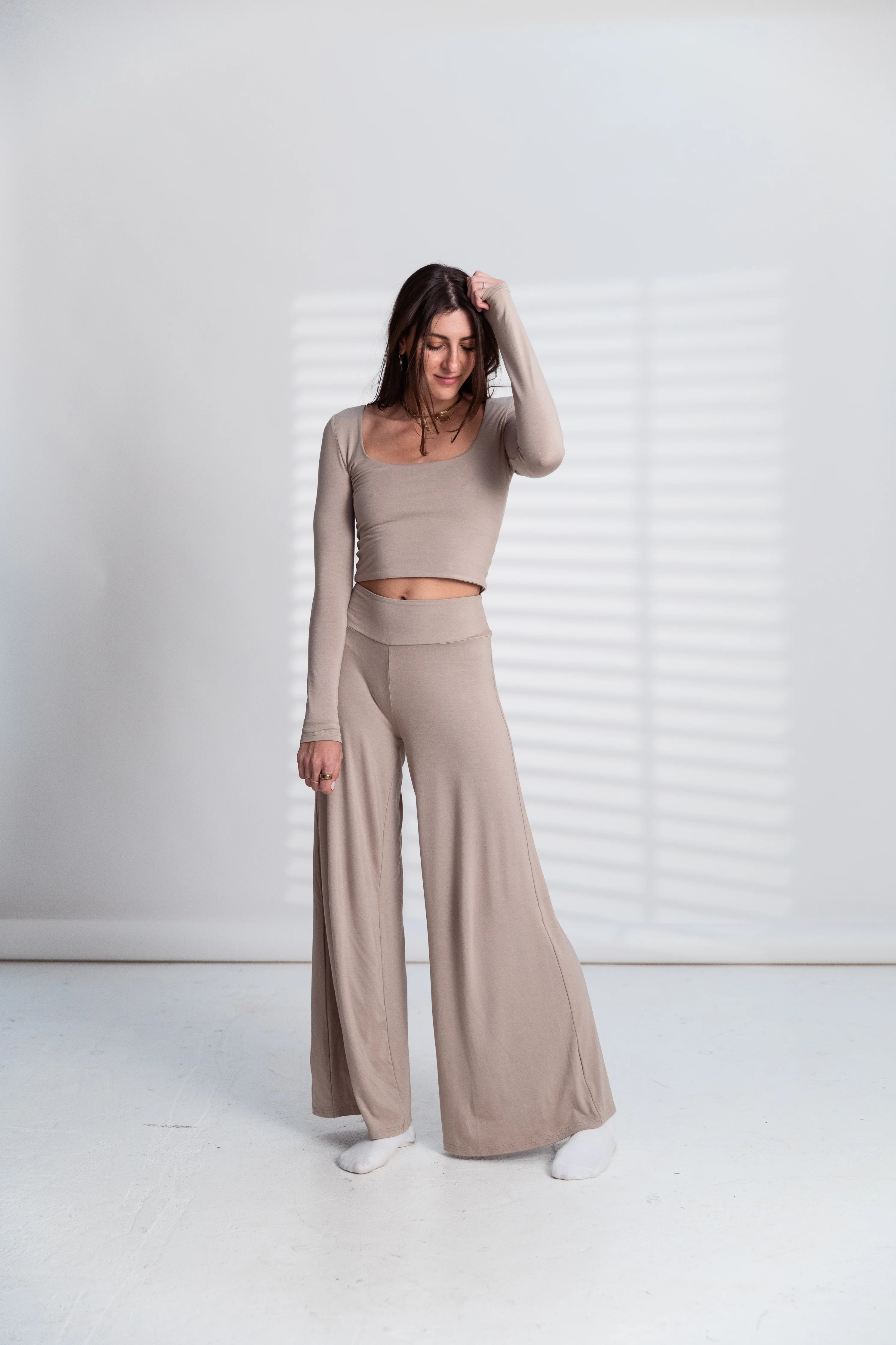 Flowy Wide Leg Pant in Latte | waverles