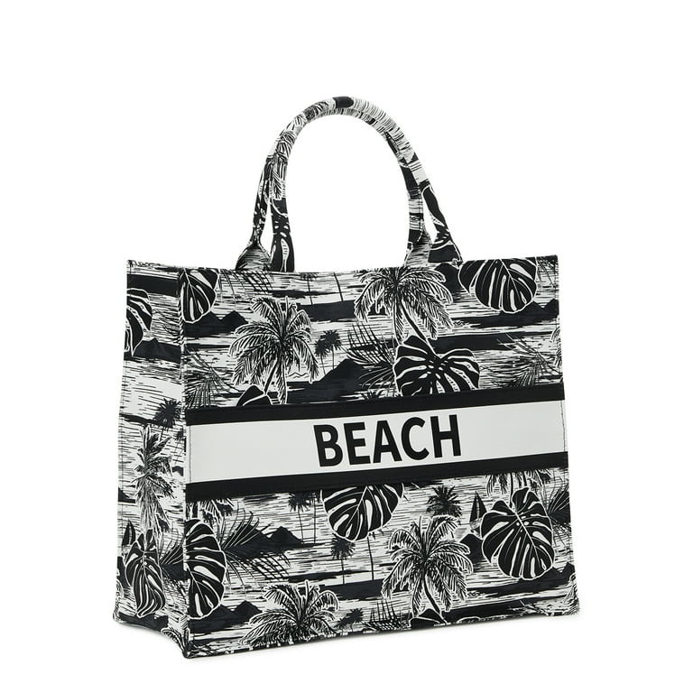 No Boundaries Women's Canvas Print Beach Tote Handbag Black/White | Walmart (US)