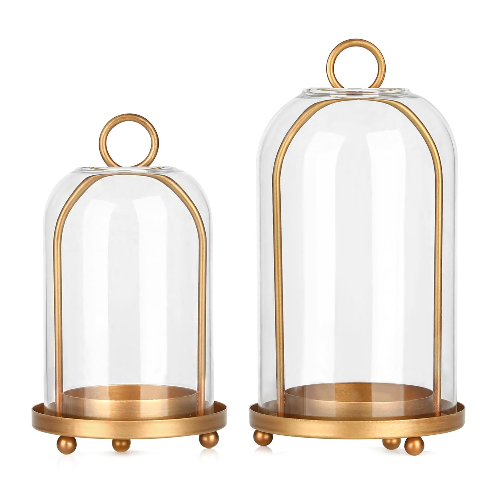 Vintage Brass Metal Candle Lantern with Thick Glass Dome – Set of 2 Shabby Chic Style Candle Ho... | Amazon (US)
