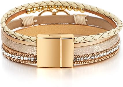 Fesciory Leopard Bracelet for Women, Boho Leather Wrap Multi-Layer Pearl Crystal Bracelet Bangle ... | Amazon (US)
