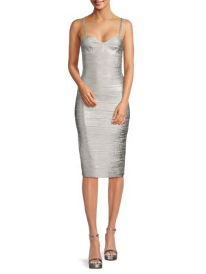 Hervé Léger Mettalic Sweetheart Neckline Dress on SALE | Saks OFF 5TH | Saks Fifth Avenue OFF 5TH
