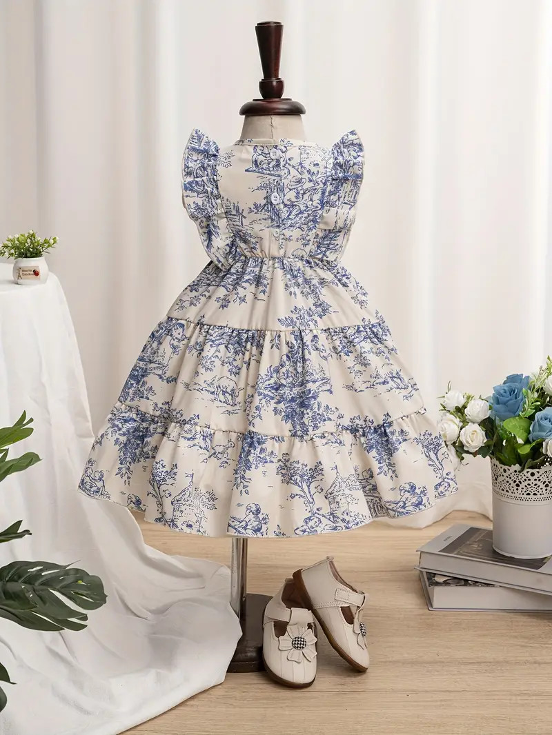 Baby's Casual Hand drawn Flower Pattern Dress Ruffle Trim - Temu | Temu Affiliate Program