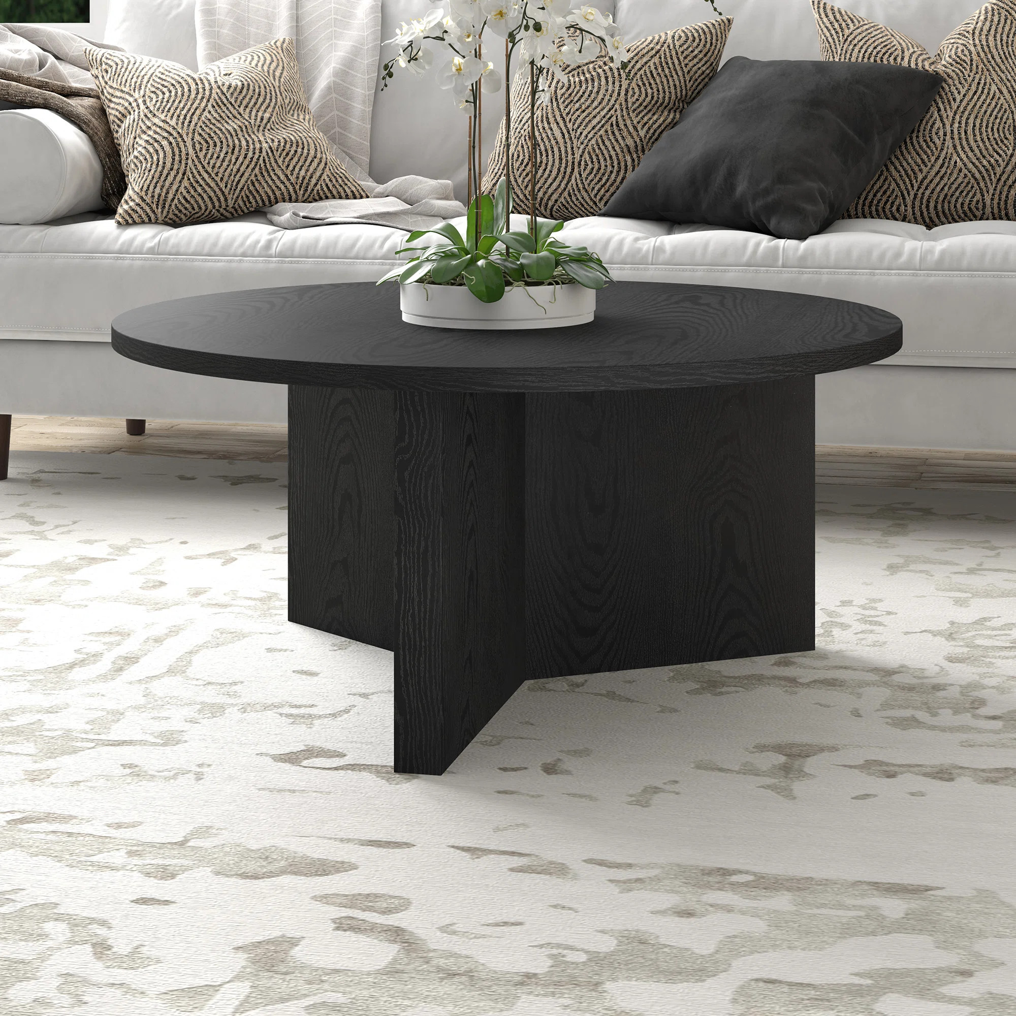 Anders 36" Wide Round Coffee Table in Black Grain | Wayfair North America
