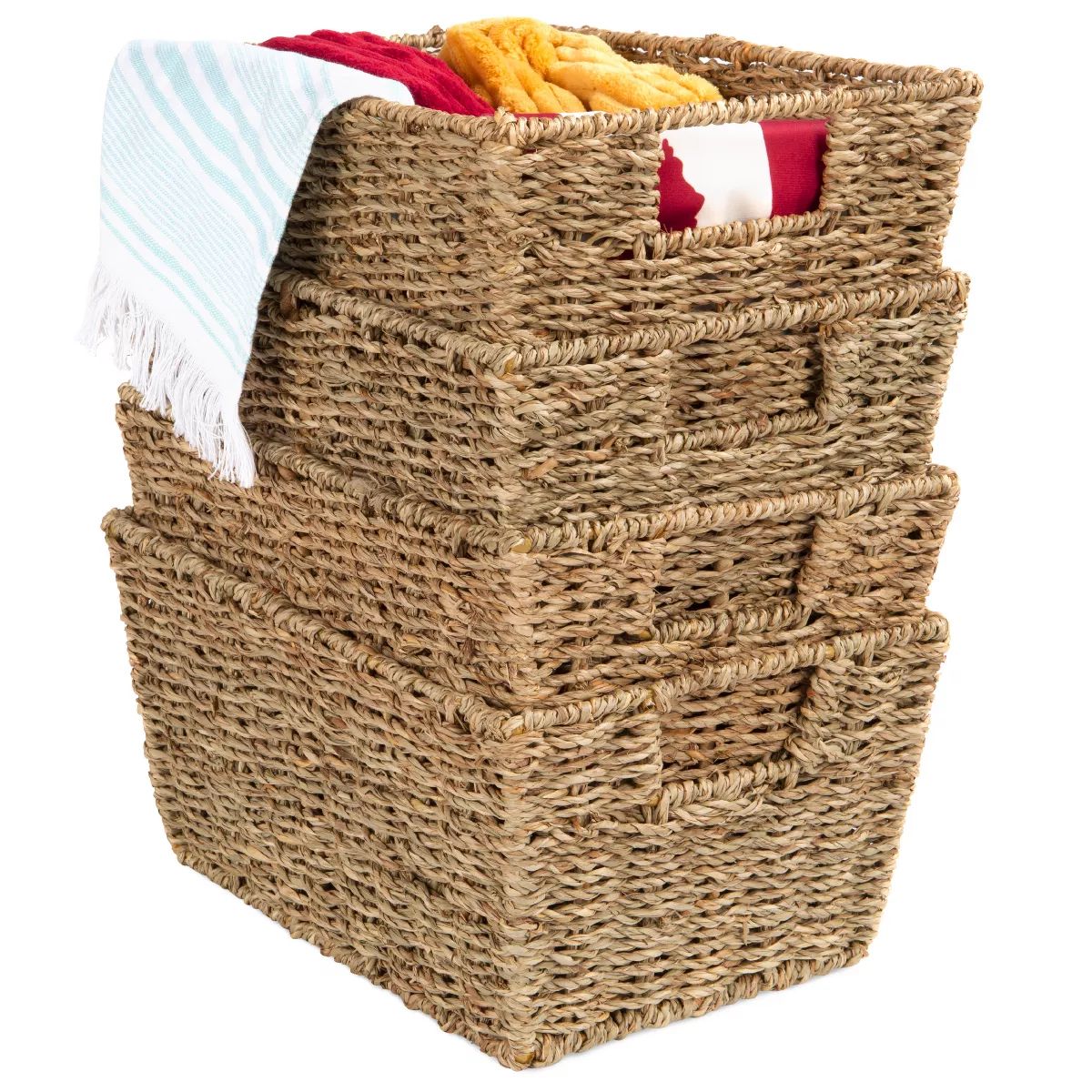 Best Choice Products Set of 4 Multipurpose Stackable Seagrass Storage Laundry Organizer Baskets w... | Target