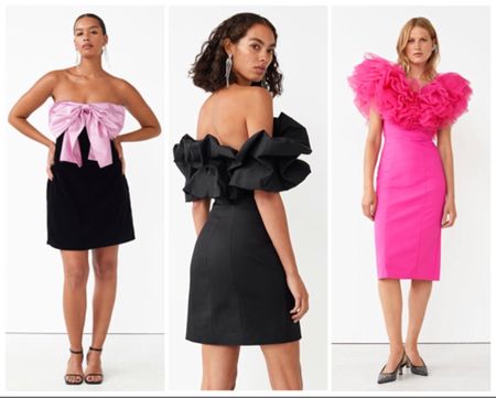 Holiday dresses from & other stories, ruffle dresses, dresses with bows, pink dresses, black dresses. 

#LTKSeasonal #LTKHoliday