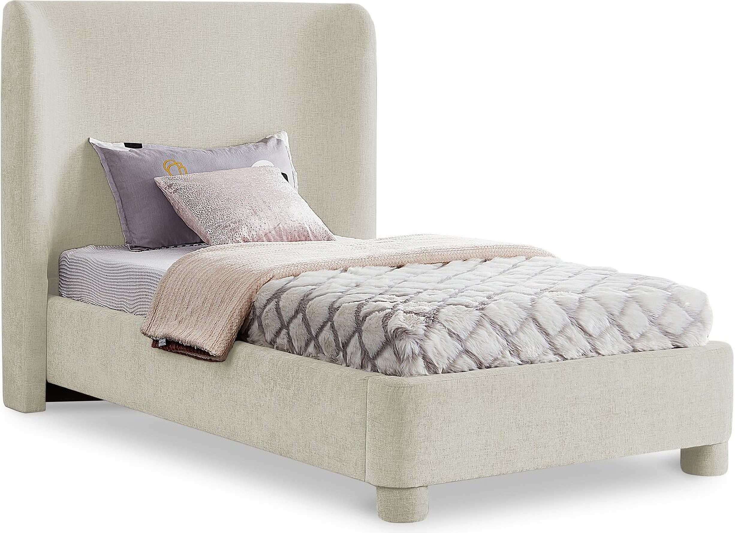 Penny Chenille Fabric Twin Bed In Cream | 1stopbedrooms