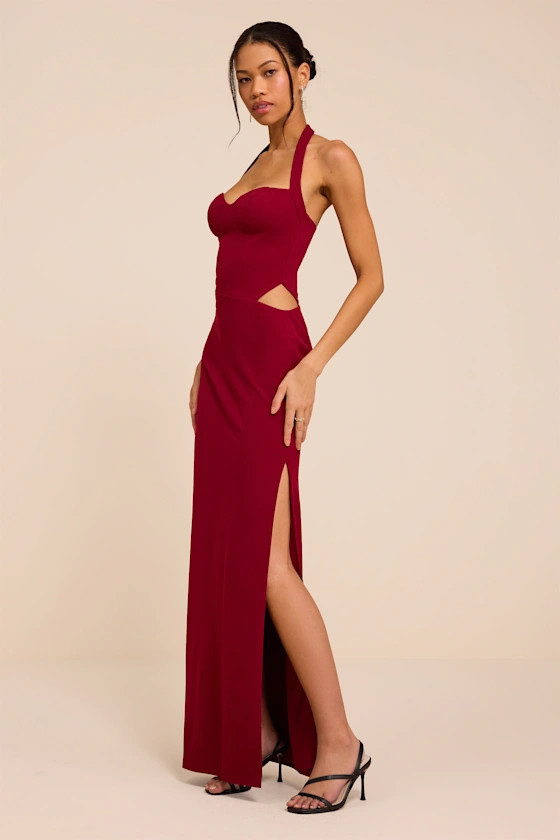 Irisa Wine Red Crepe Knit Column Maxi Dress | Lulus