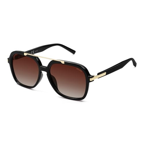 SOJOS Big Trendy Polarized Aviator Sunglasses for Women Men, 80s 90s Retro Square Aviators Sun Glasses SJ2672, Black/Reddish Brown Gradient | Amazon (US)
