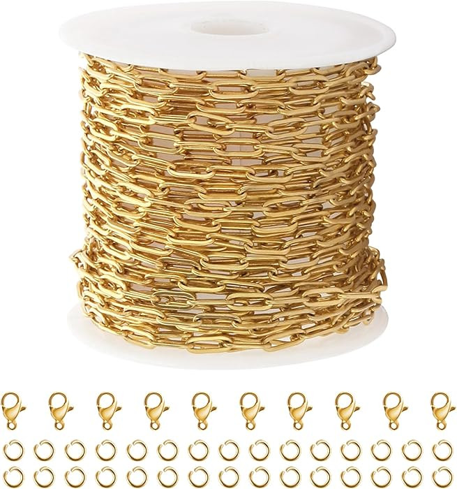 Kyutong 5M Gold PVD Plated Necklace Chain for Jewelry Making 304 Stainless Steel Paperclip Chain ... | Amazon (US)