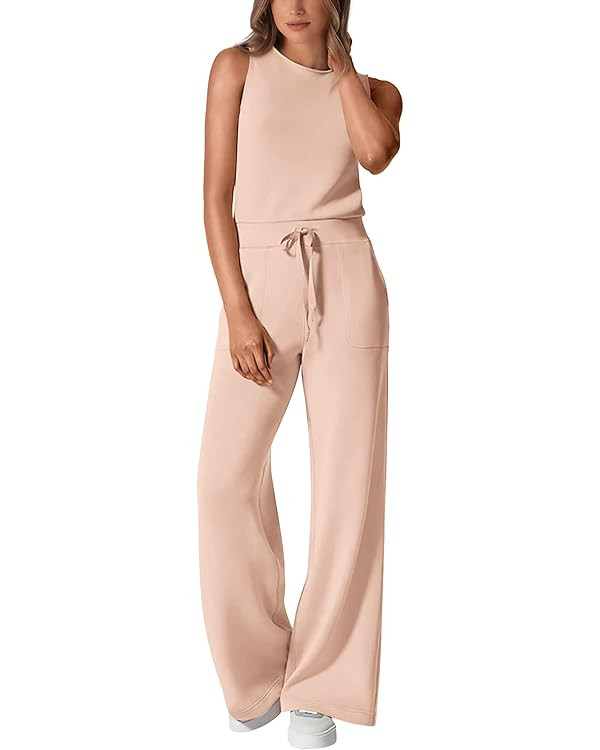 PRETTYGARDEN Womens Summer One Piece Outfits Sleeveless Wide Leg Long Pants Jumpsuits | Amazon (US)