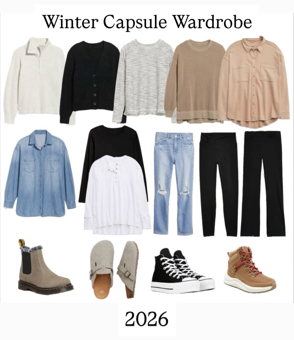 Winter Capsule Wardrobe 2026. All mix and match and can be worn all the way into Spring! #wintercapsule #wintercapsulewardrobe #minimalistwardrobe #capsulewardrobe #winteroutfits #winterwardrobe 

#LTKSaleAlert #LTKFindsUnder50 #LTKSeasonal