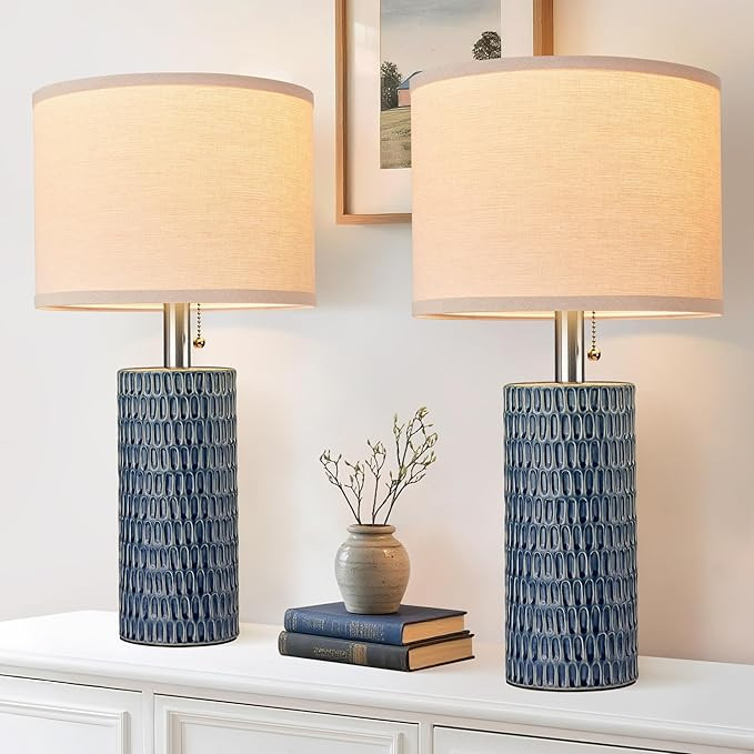 Reaketon 20.5" Modern Ceramic Table Lamps for Bedroom Set of 2, Bedside Lamps for Night Stands wi... | Amazon (US)