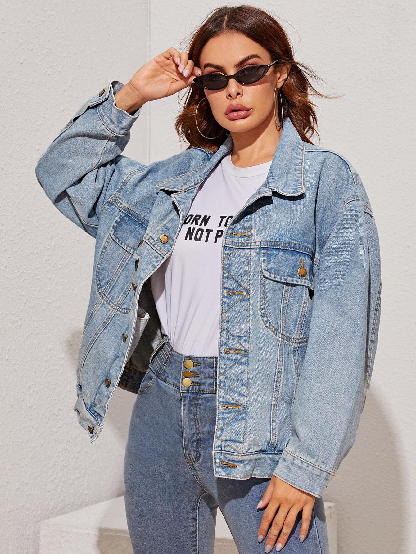 Wash Single Breasted Denim Trucker Jacket | SHEIN