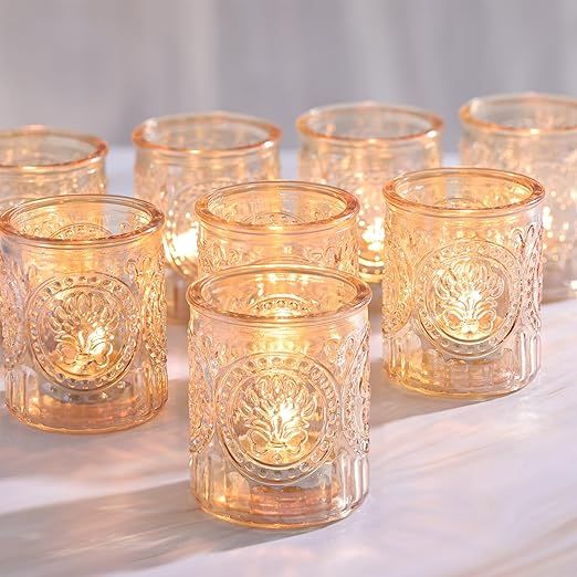 Simeitol 12pcs Gold Glass Votive Candle Holders Bulk, Baby Shower Gold Tealight Candle Holders fo... | Amazon (US)