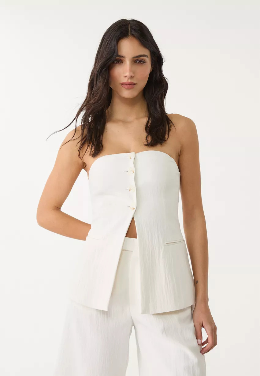 Textured bustier top with buttons | Stradivarius (UK)