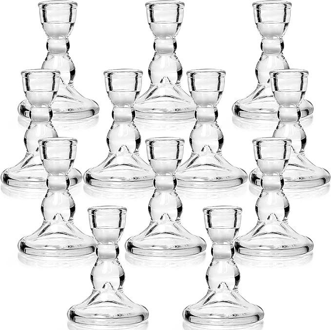 Lanttu Taper Candle Holders,Glass Candlestick Holders Bulk,12 Pcs Clear Candle Holders for Candle... | Amazon (US)