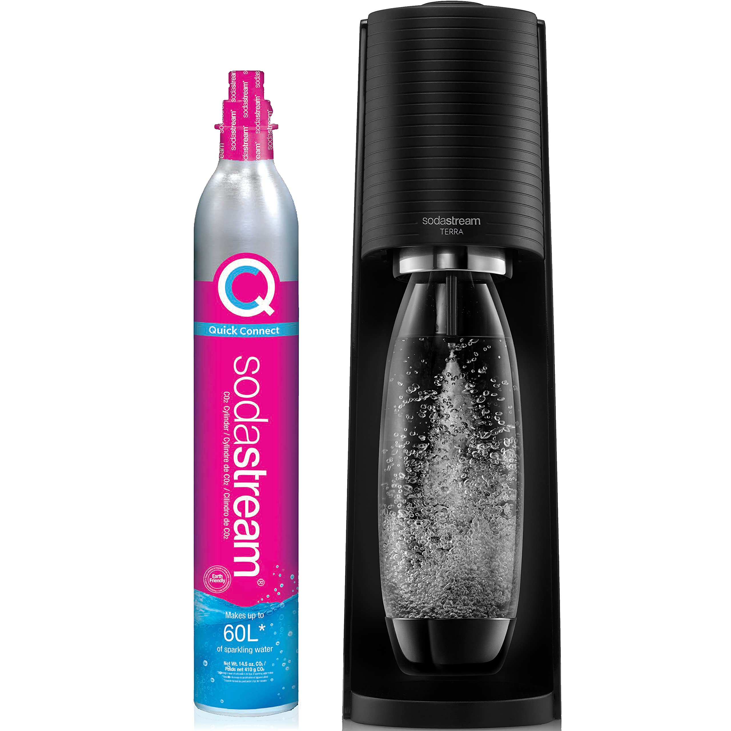 SodaStream - Terra Sparkling Water Maker | VALUE BUNDLE | CQC CO2 system | Includes 2x CO2 Cylinders, 3x 32 Fl Oz Dishwasher Safe Bottles, 2x Bubly Flavor Drops | Combine with Pepsi Flavors | Black | Amazon (US)