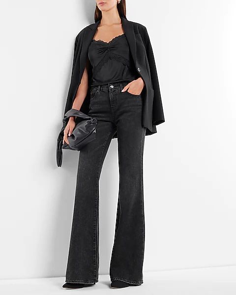 Mid Rise Washed Black '70s Flare Jeans | Express