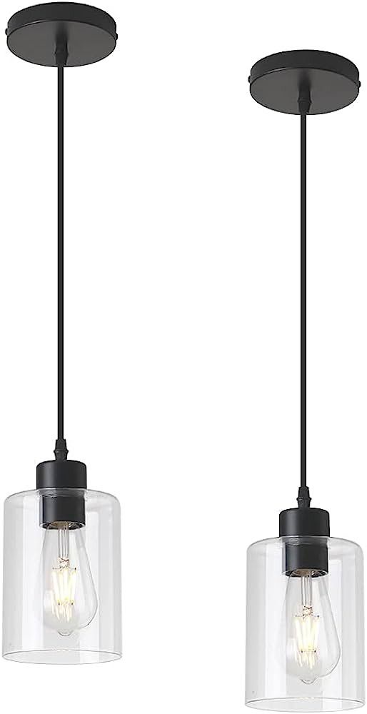 KLSS Modern Black Farmhouse Clear Glass Cylinder Pendant Light Fixture,Mini Pendant Lighting for ... | Amazon (US)