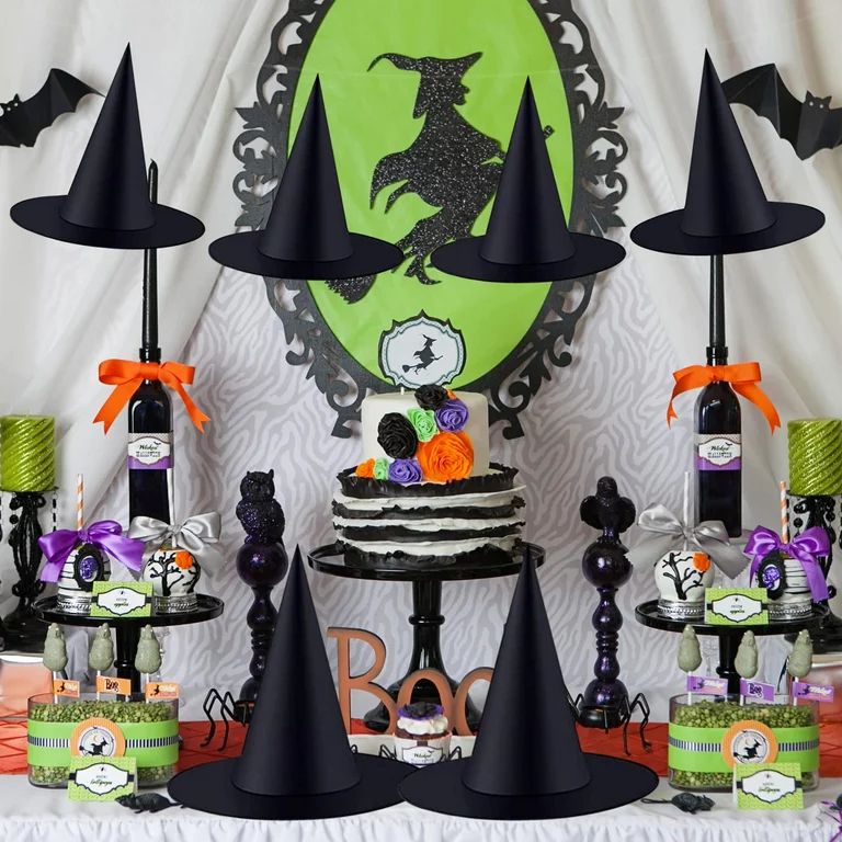 ZeeDix 8Pcs 15Inch Halloween Black Witch Hats Caps with 98 Feet Rope,Adults and Kids Hanging Part... | Walmart (US)