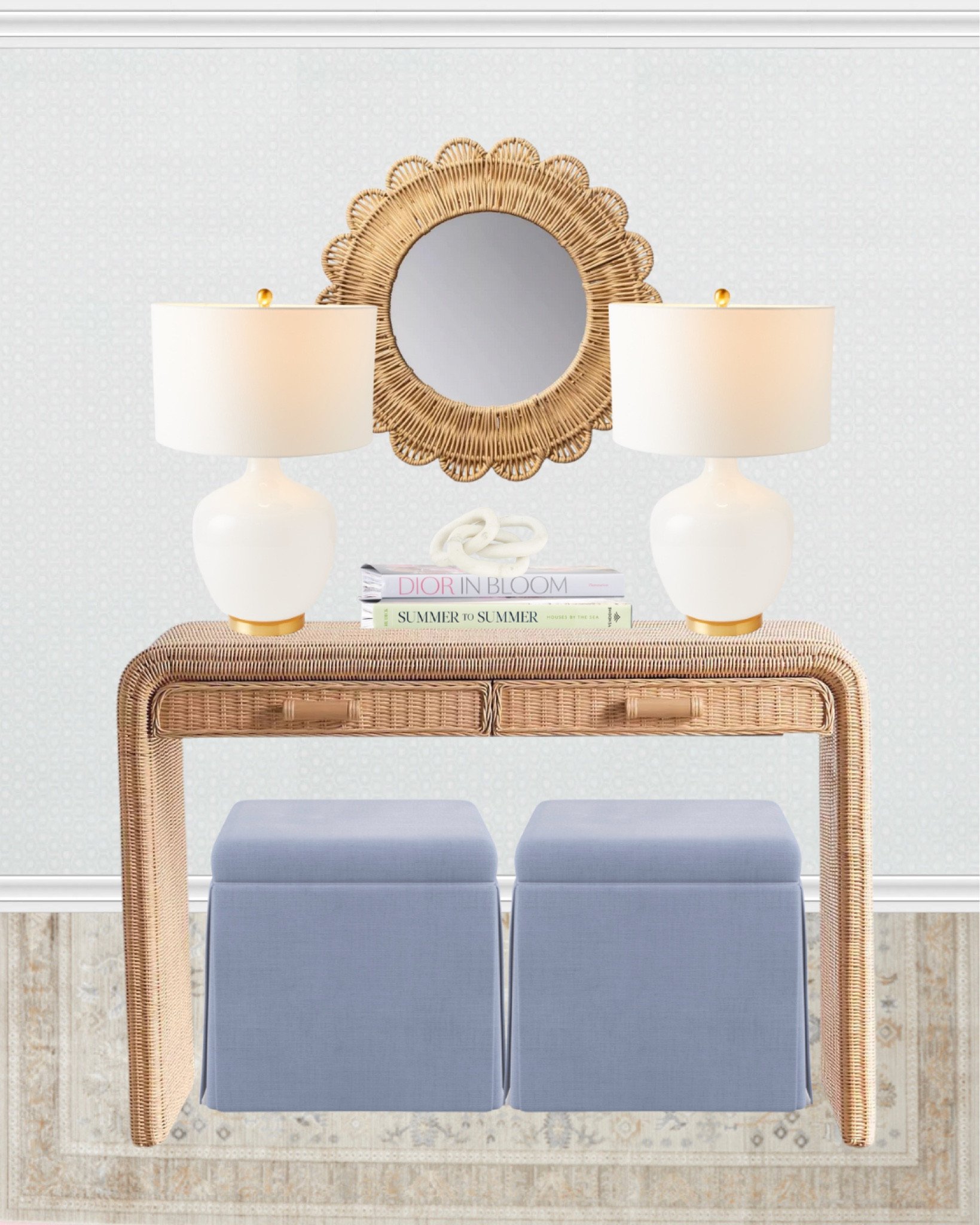 Console table
Rattan console table
Entryway design
Woven console table
Raffia console table
White globe lamp
Raffia mirror
Scalloped mirror
Rattan scalloped mirror
Rattan mirror 
Upholstered ottoman
Upholstered skirted storage ottoman
Skirted stool
Skirted ottoman
Customizable ottoman
Coffee table books 
Grandmillennial design
Grandmillennial decor
#competition

#LTKFind #LTKhome #LTKstyletip