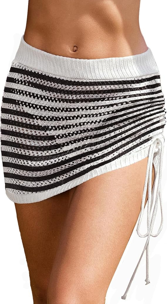 AI'MAGE Women's Crochet Swimsuit Cover Up Skirt 2026 Knit Drawstring Beach Sarong Coverups Bikini... | Amazon (US)
