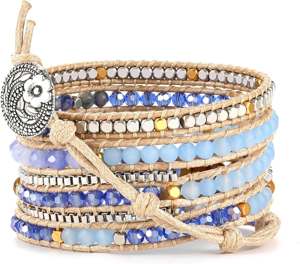 Boho 5 Wrap Bead Bracelet for Men Women - Handmade Adjustable Natural Chakras Stone Crystal Beaded Bracelets Cuff Rope Yoga Healing Bracelet Bangle Hippie Jewelry | Amazon (US)
