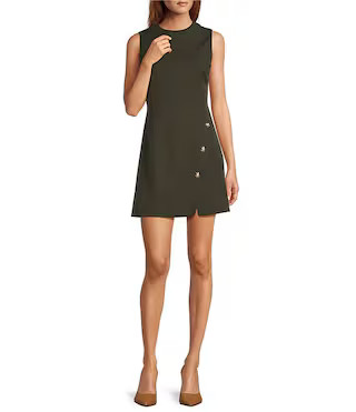 Loretta Round Neck Sleeveless Button Front A-Line Dress | Dillard's