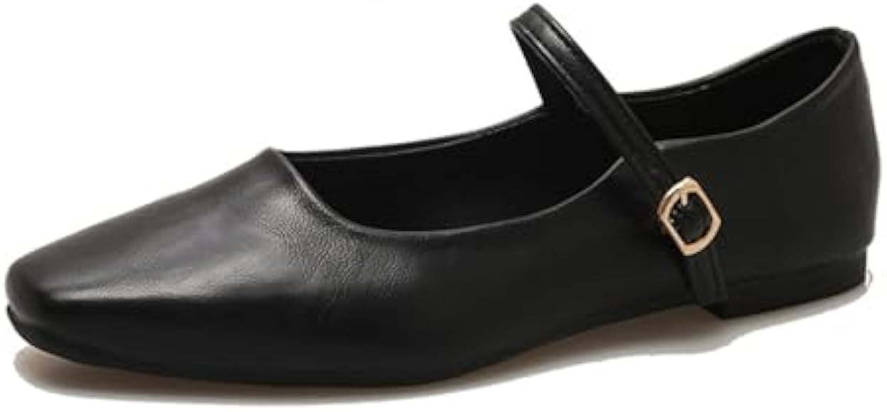Women's Classic Leather Square Toe Flat Mary Jane Shoes Fashion Slip On Buckle Casual Ballet Shoe... | Amazon (US)