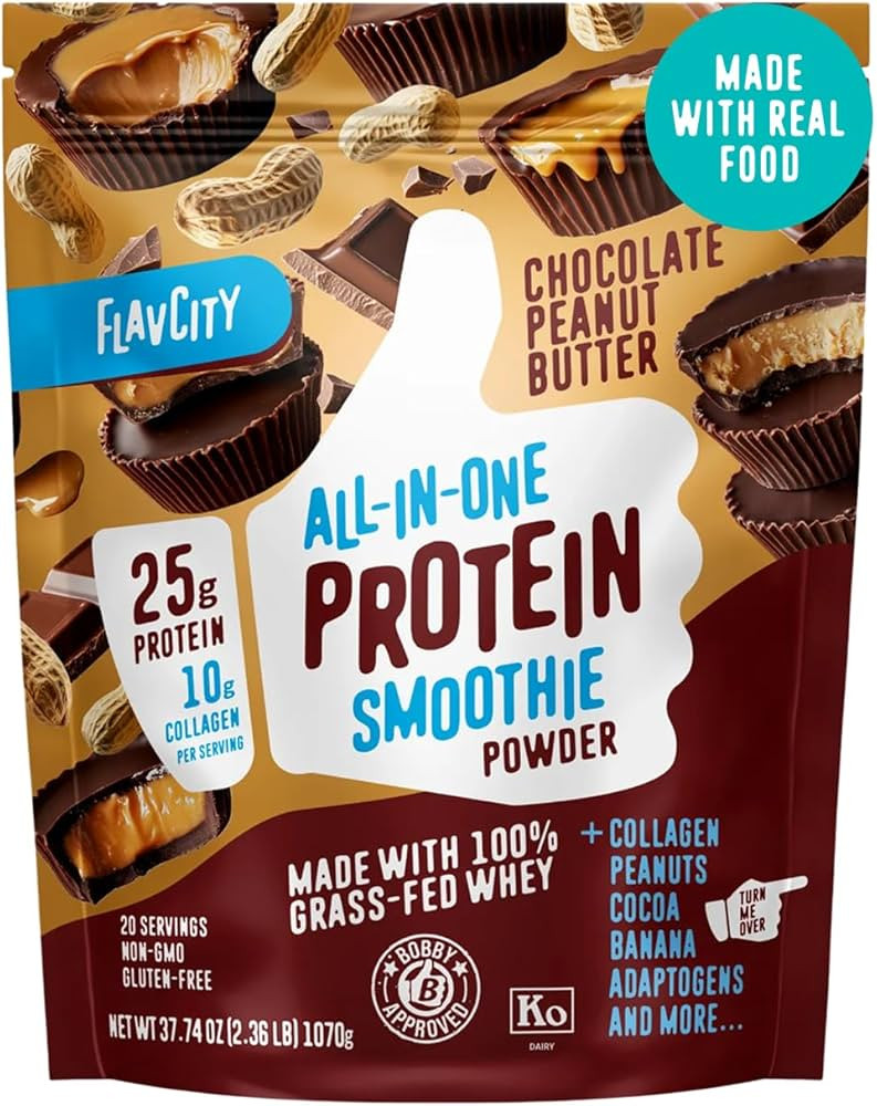 FlavCity Grass Fed Whey Chocolate Protein Powder - Chocolate Peanut Butter - 25g Protein & 10g Co... | Amazon (US)