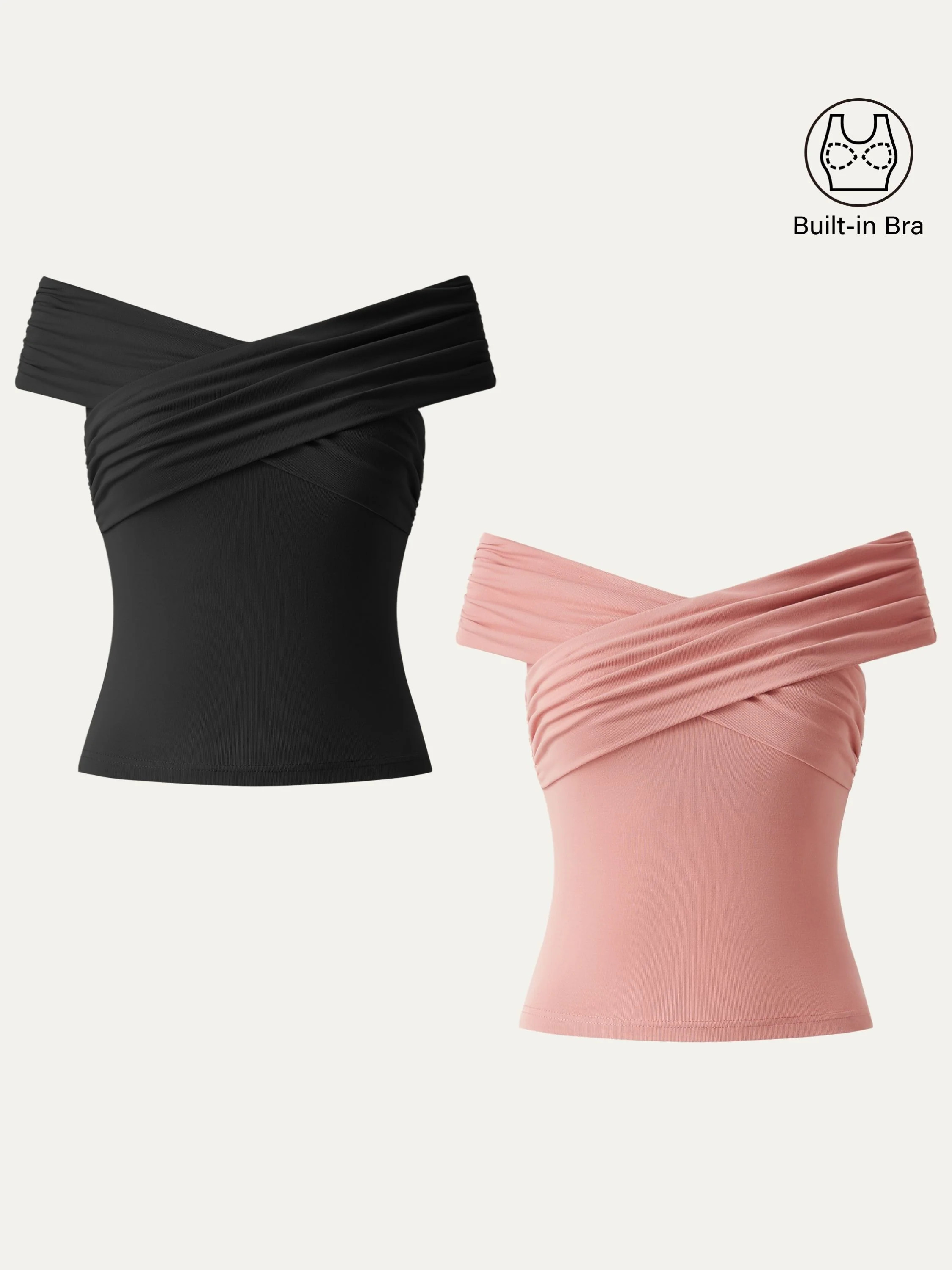 Criss Cross Off Shoulder New Airy Brami Top - Black/Sahara / XS | OGLmove
