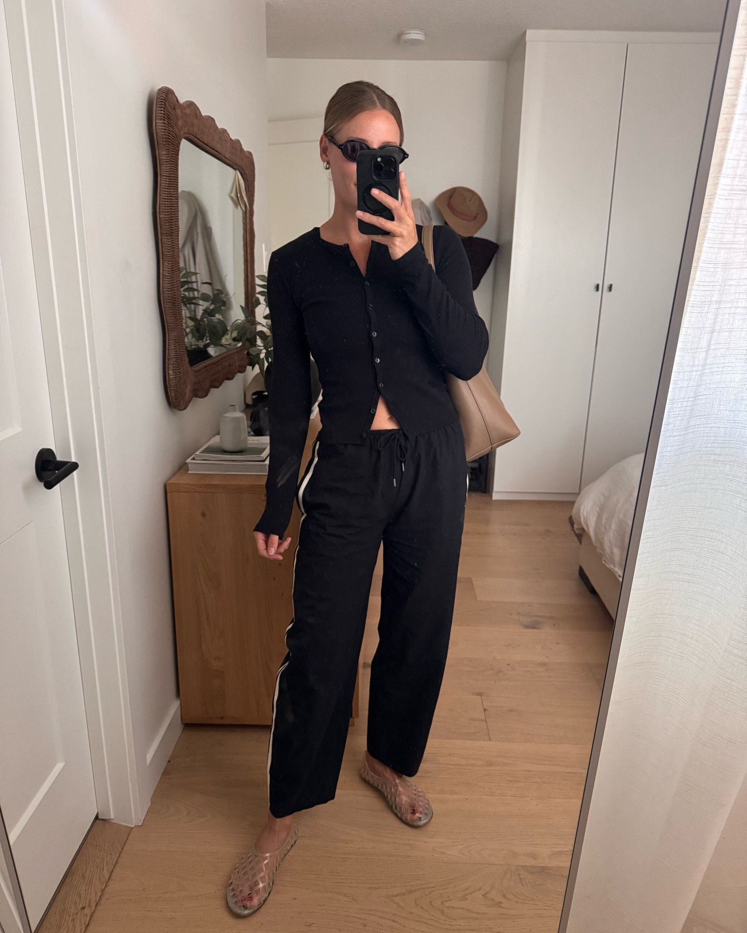 Easy summer outfit with Pistola Bodie pants, jelly flats and Quince accessories #LTKCanada #LTKsummer

Summer outfit, summer style, neutral outfit, track pants, jelly flats, simple style, Mom, outfit, sporty style￼