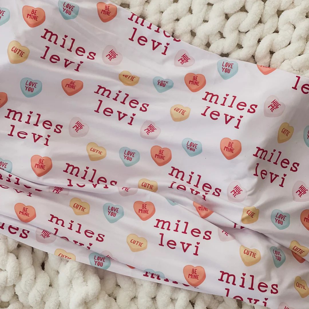 Conversation Hearts Personalized Swaddle Blanket | Caden Lane