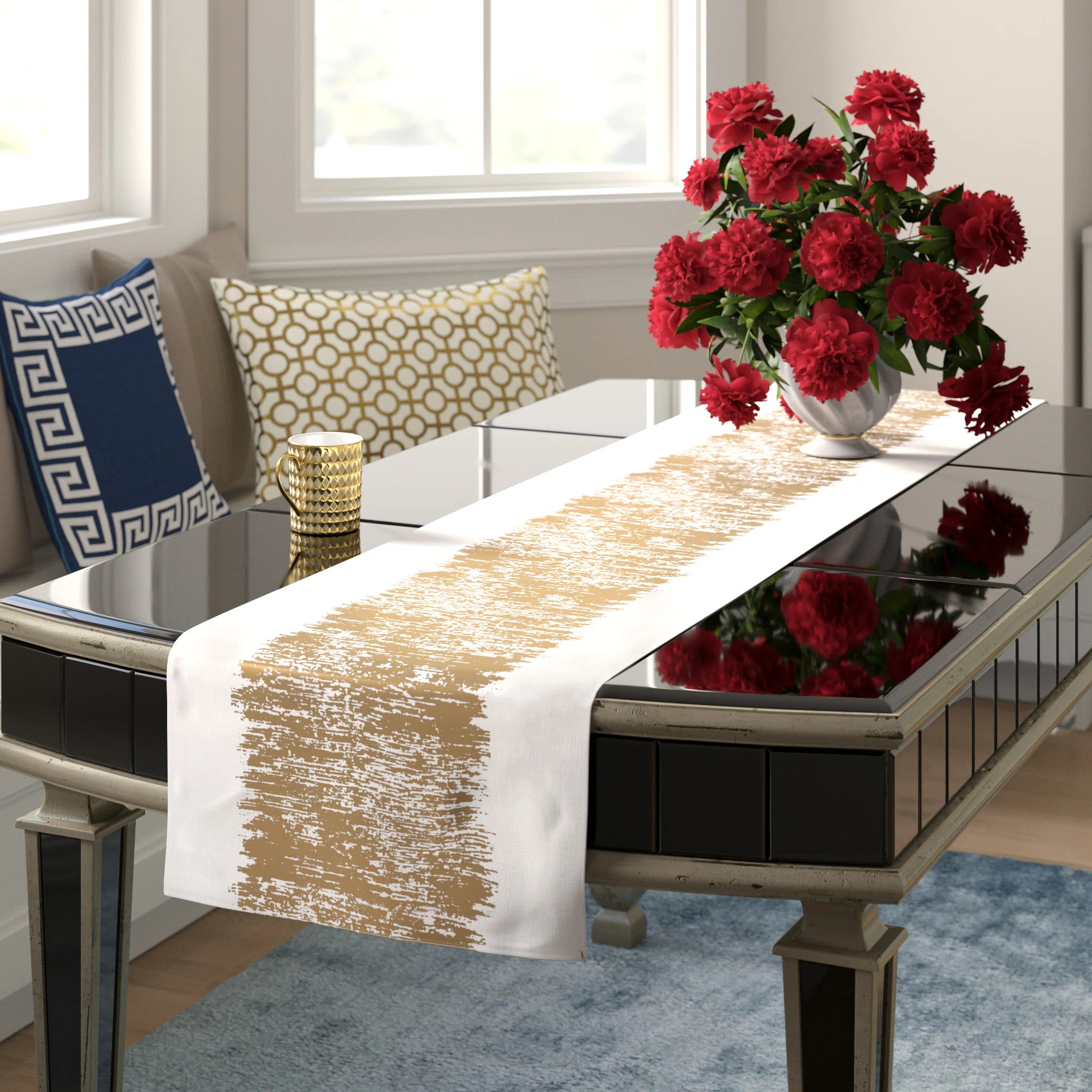 Agatha Metallic Banded Design Table Runner | Wayfair North America