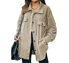 Amazon.com: Astylish Women's Long Sleeve Winter Coat Solid Color Button Down Shirt Jacket with Po... | Amazon (US)