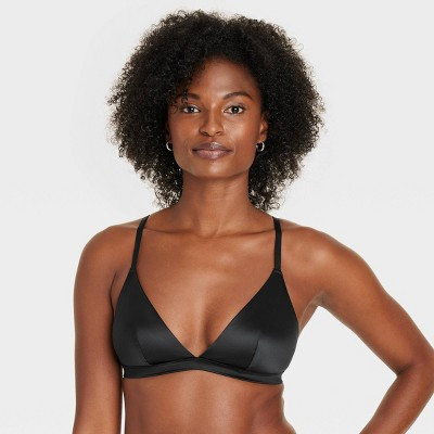 Women's Satin Unlined Triangle Bralette - Auden™ Black M: Light Support, Adjustable Strap, V Neck, Hand Wash | Target