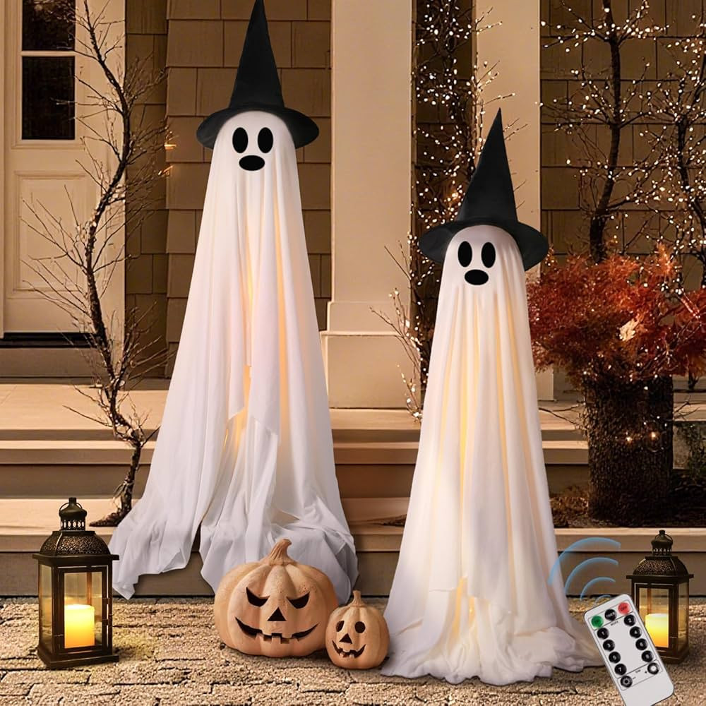 Halloween Decorations Outdoor Indoor Light-Up Spooky Ghosts with LED Light Strip and 2 Witch Hats... | Amazon (US)
