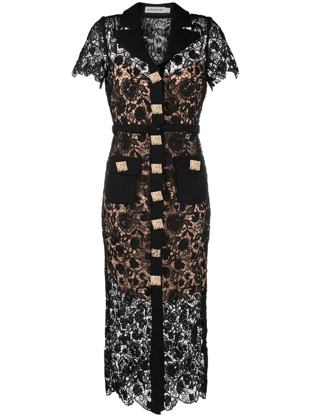 Self-Portrait Crystal Stud Lace Midi Dress - Farfetch | Farfetch Global