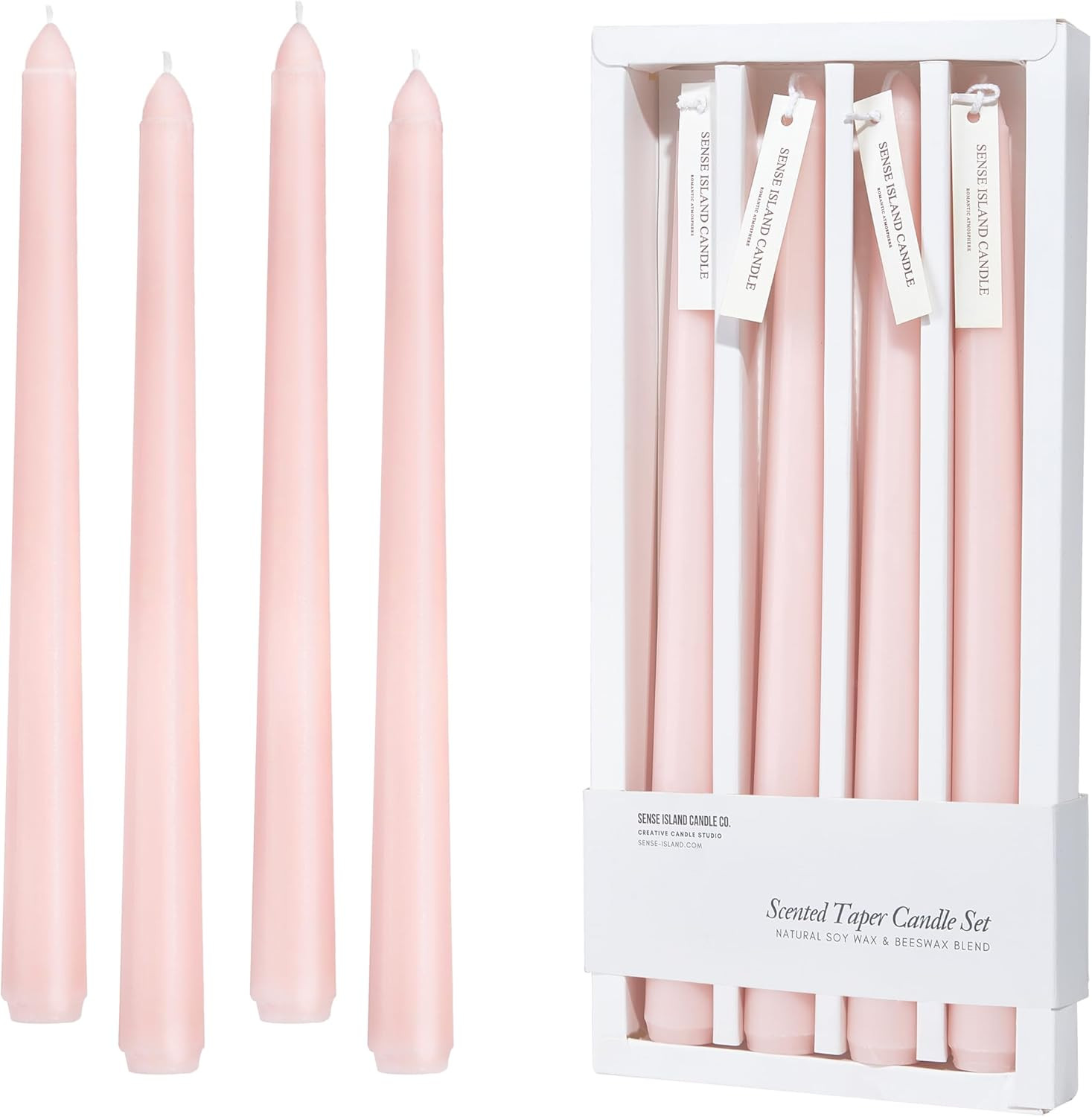 Pink Taper Candles 10'' Valentines Baby Pink Blush Candle Sticks Set of 4 | Rose Scented Natural ... | Amazon (US)