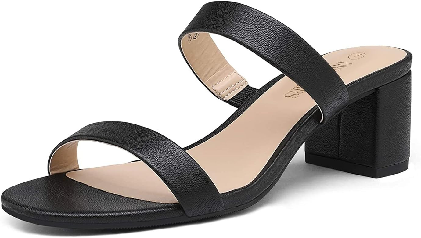 DREAM PAIRS Women's Two Strap Open Toe Low Block Chunky Heels Sandals Dress Pumps Shoes | Amazon (US)