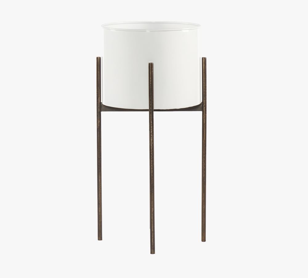 Isa Modern Planter With Stand, Large, 30&amp;quot;H, White/Brass | Pottery Barn (US)