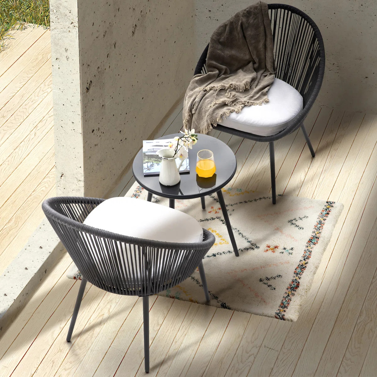 Kulp 3-Piece Patio Bistro Set, Outdoor Conversation Chair Set Balcony with Tempered Glass Coffee ... | Wayfair North America