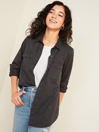 Relaxed Twill Utility-Pocket Tunic Shirt for Women | Old Navy (US)
