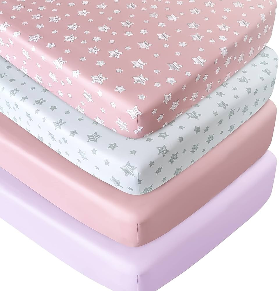 Crib Sheets for Girls 4 Pack, Fitted Crib Sheets for Standard Size Crib and Toddler Mattresses, S... | Amazon (US)