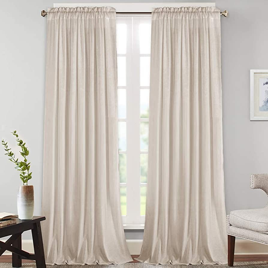 Linen Curtains Natural Linen Blended Rod Pocket Panels Light Reducing Privacy Panels Drapes for L... | Amazon (US)