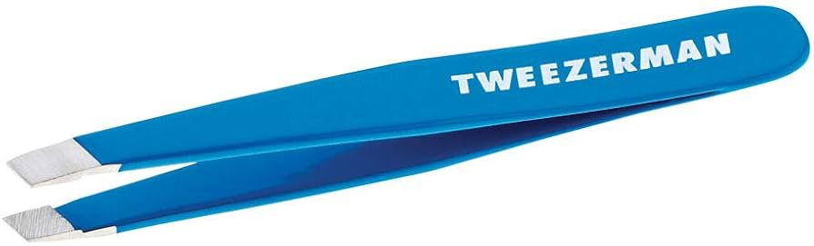 Tweezerman Mini Slant Travel Tweezers For Eyebrows, Facial Hair, Ingrown Hair (Bahama Blue) | Amazon (US)
