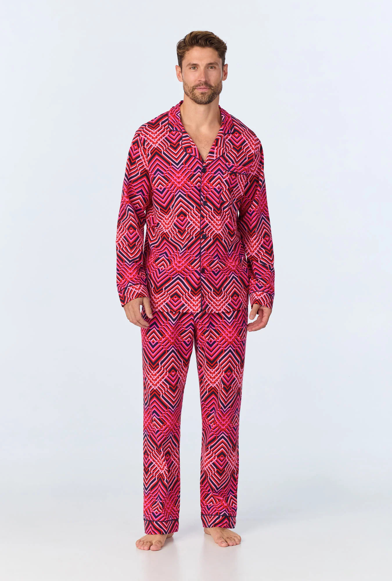 Geo Trellis Men's Long-Sleeve Long Pant Jersey PJ Set | Trina Turk