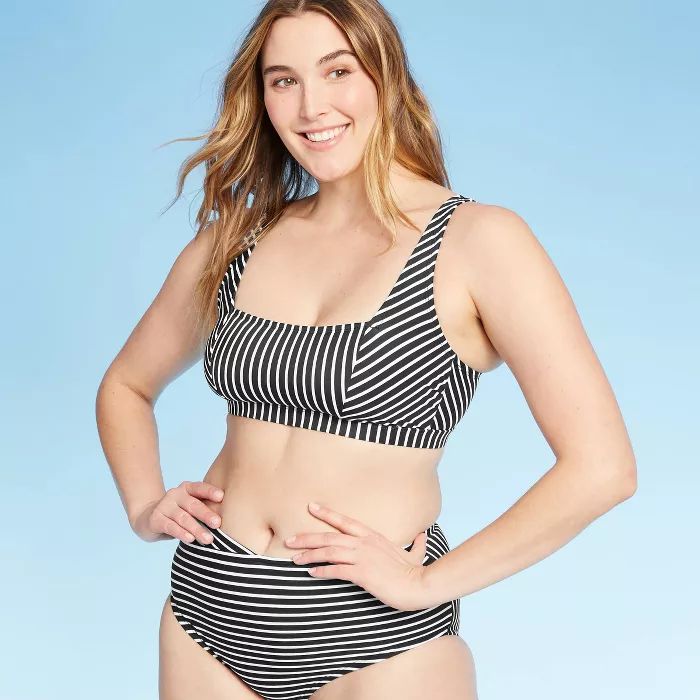 Women's Scoop Neck Bikini Top - Kona Sol™ Black Stripe | Target