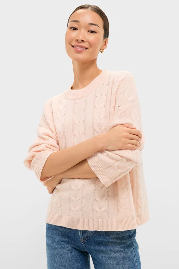 Soft Pink Cashmere Eloise Cable Knit Sweater | Tuckernuck (US)