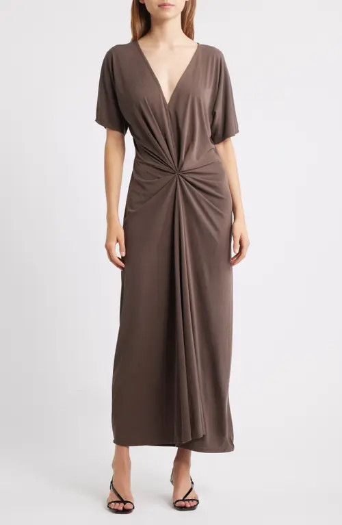MANGO Ricarda Gathered Maxi Dress in Brown at Nordstrom, Size 8 | Nordstrom